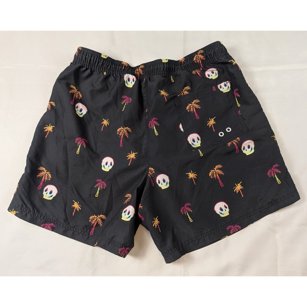 American Eagle Mens Swim Trunks Skull Palm Tree Graphic Print Board Shorts Black - Picture 3 of 12